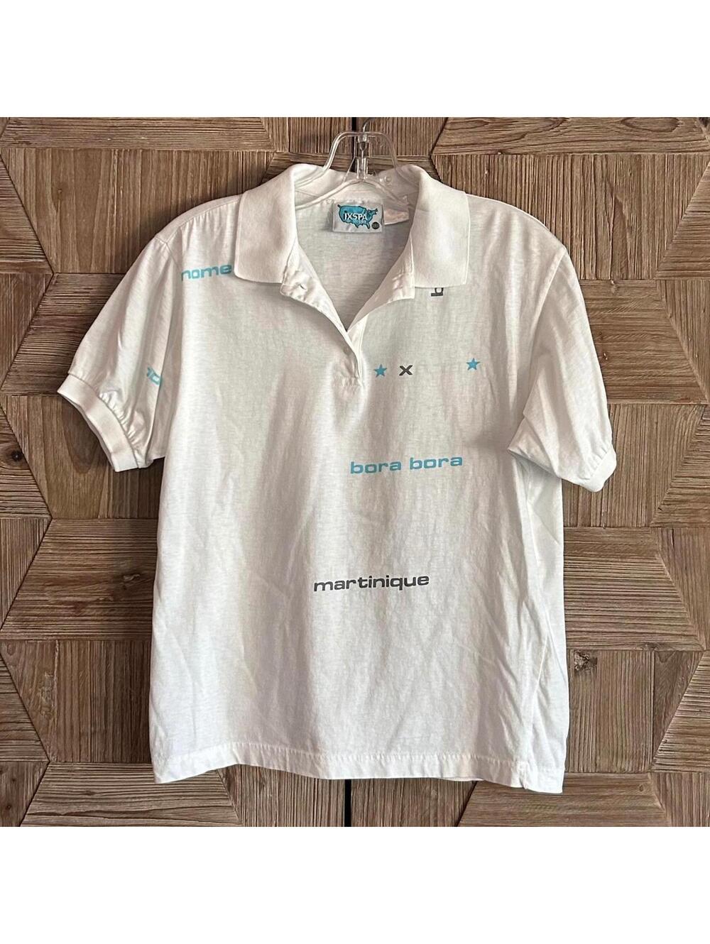 XSPA White Short Sleeve Polo Shirt Size Small 90s Vintage Activewear Graphic